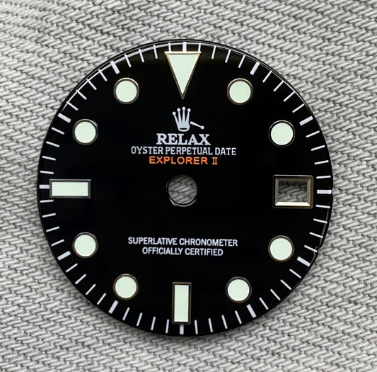 Dial Maker -Black Enamel Explorer II Relax Dial for seiko mod NH34