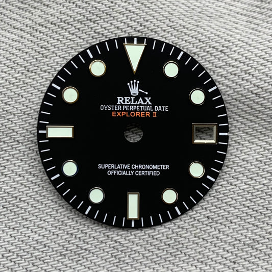 Dial Maker - Matte Black Explorer II Relax Dial for seiko mod for NH34