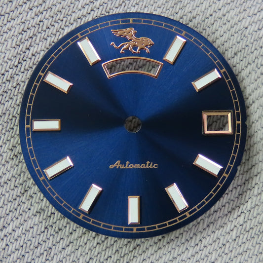 Dial maker - Blue sunburst dial With Full lume day /date wheel for NH36