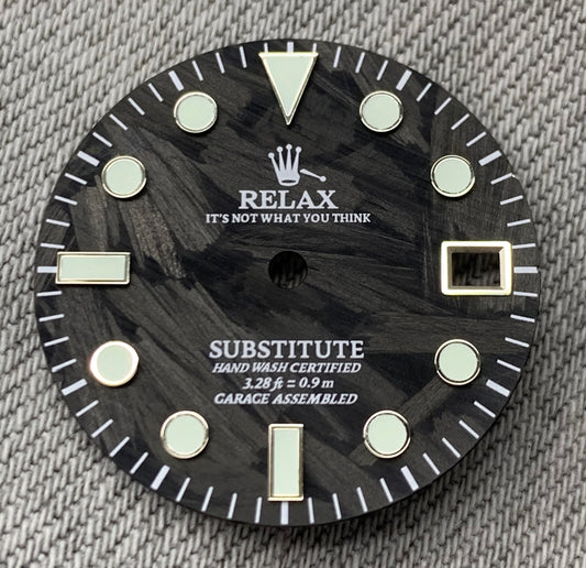 Dial Maker - Black Forged Carbon Dial For Seiko mod , Relax Dial