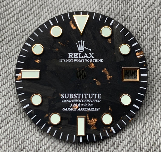 Dial Maker - Black Forged Carbon With Rose Gold leaf Dial For Seiko mod , Relax Dial