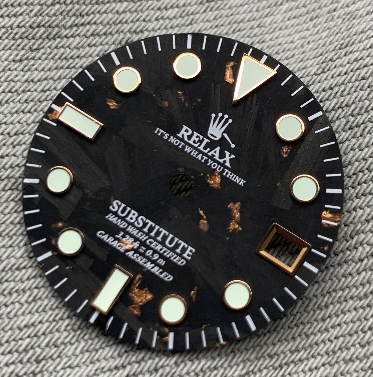 Dial Maker - Black Forged Carbon With Rose Gold leaf Dial For Seiko mod , Relax Dial
