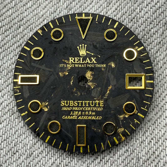 Dial Maker - Black Forged Carbon With Gold leaf Dial For Seiko mod , Relax Dial