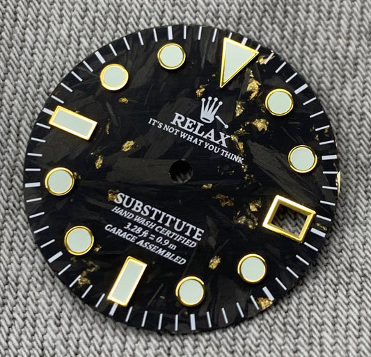 Dial Maker - Black Forged Carbon With Gold leaf Dial For Seiko mod , Relax Dial