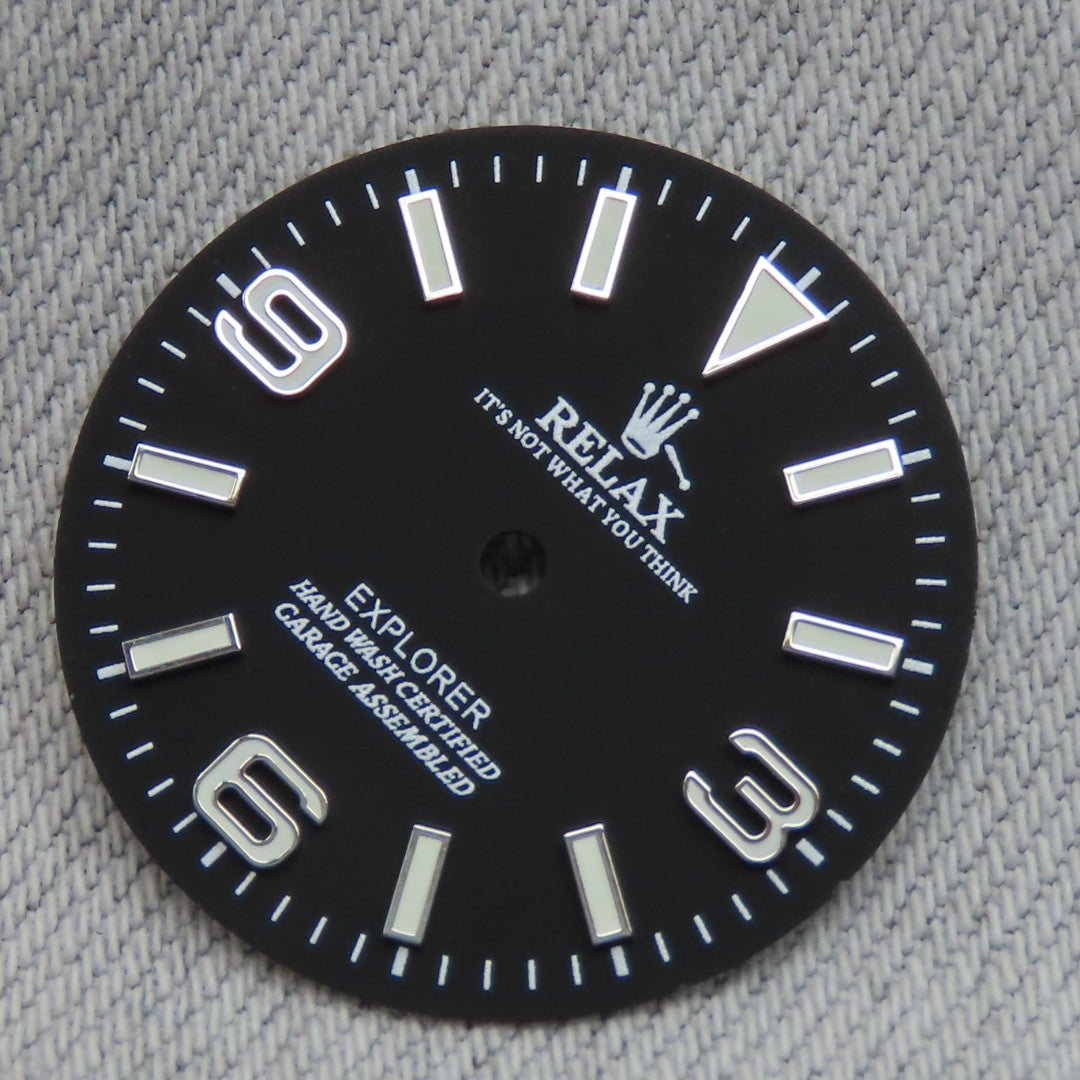 Dial Maker Matte Black Relax Dial Explorer Dial, BGW9 lume