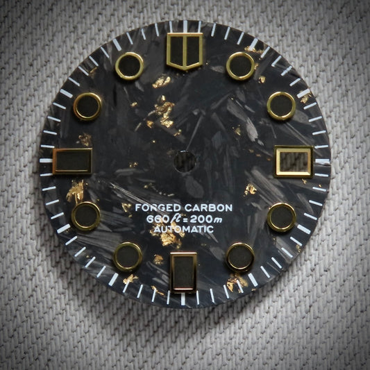 Dial Maker - Black Forged Carbon With Gold Leaf Dial For Seiko Mod