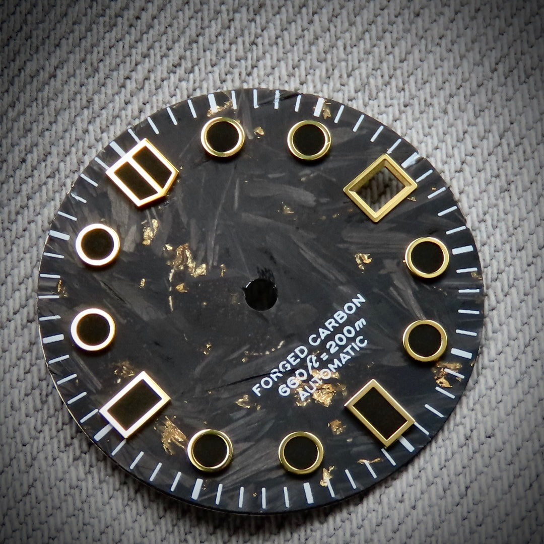 Dial Maker - Black Forged Carbon With Gold Leaf Dial For Seiko Mod