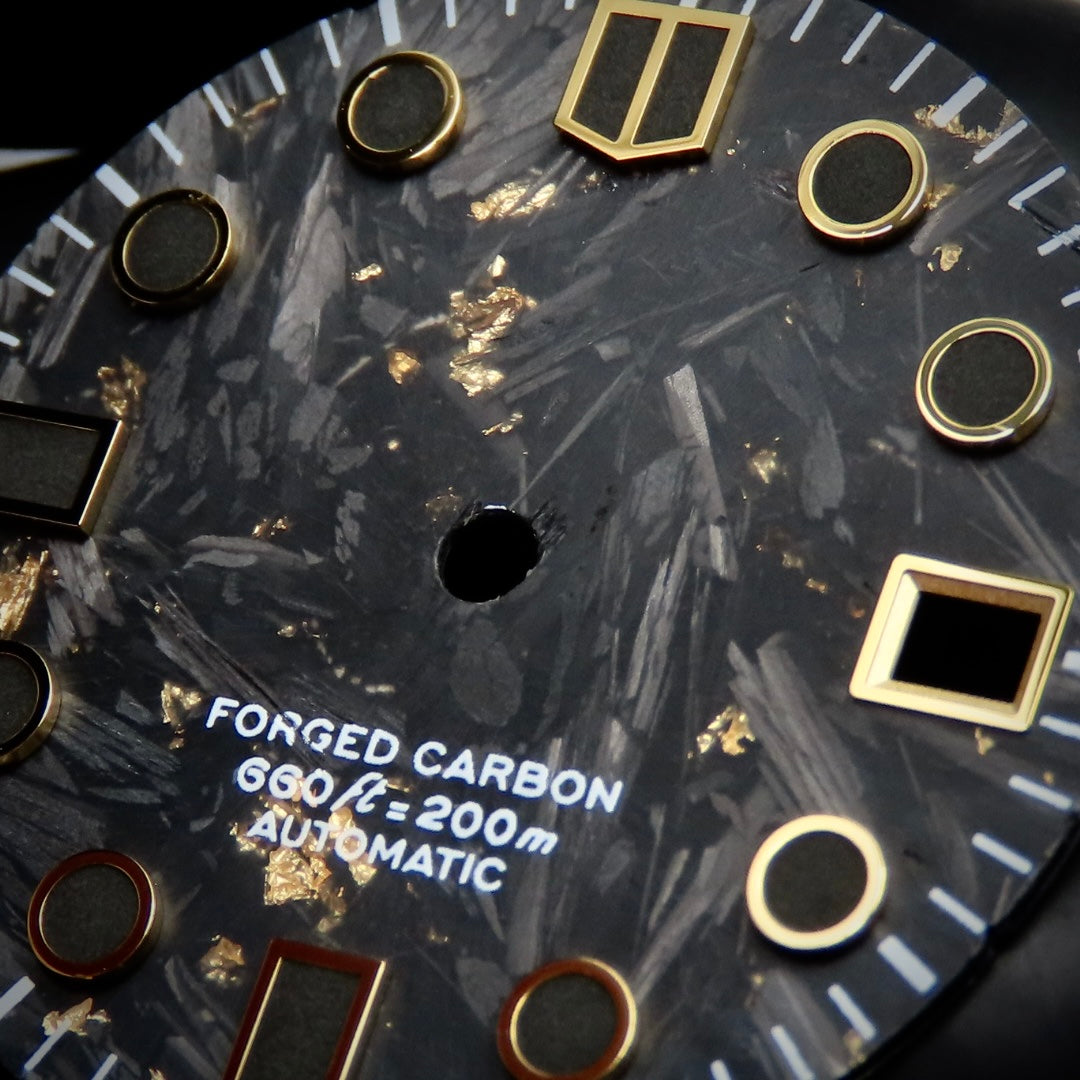 Dial Maker - Black Forged Carbon With Gold Leaf Dial For Seiko Mod
