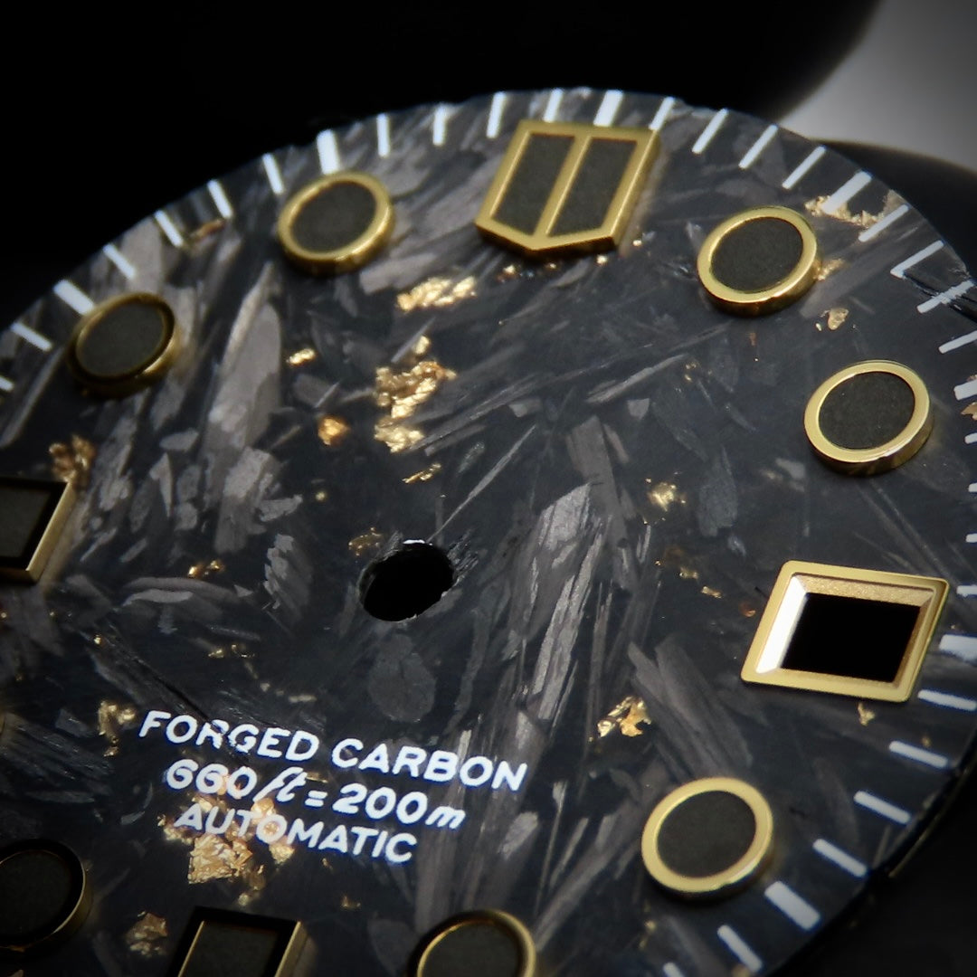 Dial Maker - Black Forged Carbon With Gold Leaf Dial For Seiko Mod