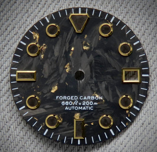 Dial Maker - Black Forged Carbon With Gold Leaf Dial For Seiko Mod