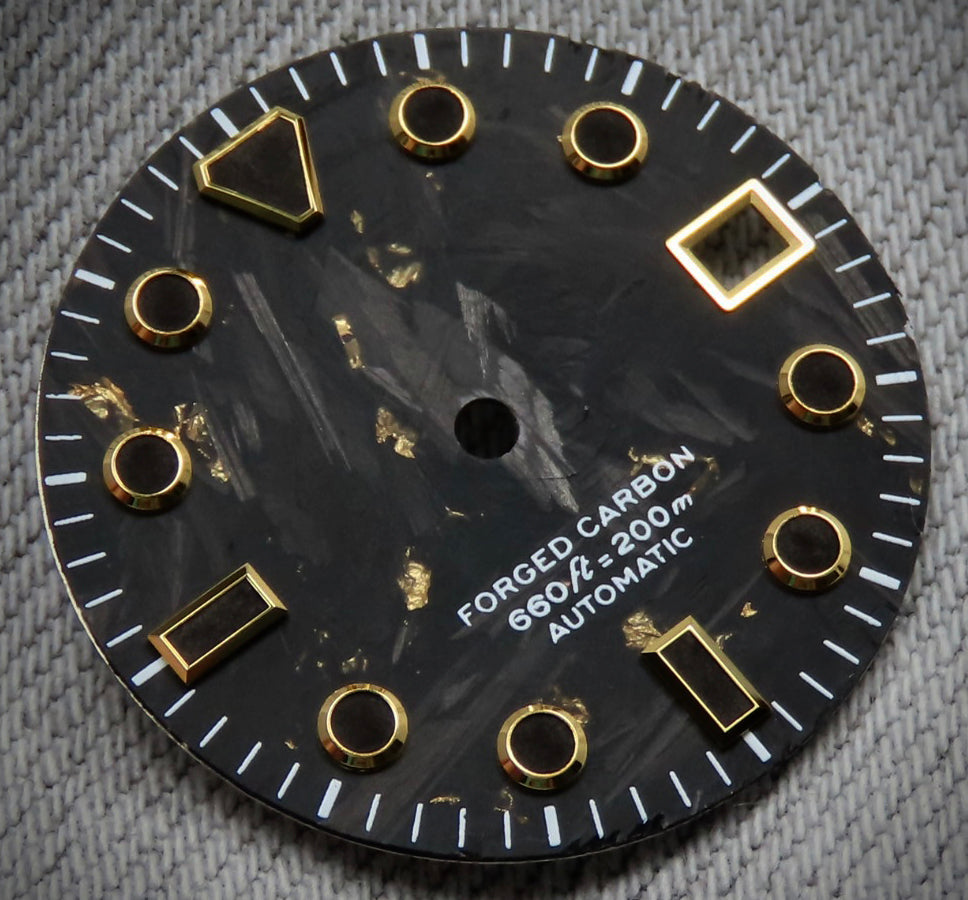 Dial Maker - Black Forged Carbon With Gold Leaf Dial For Seiko Mod