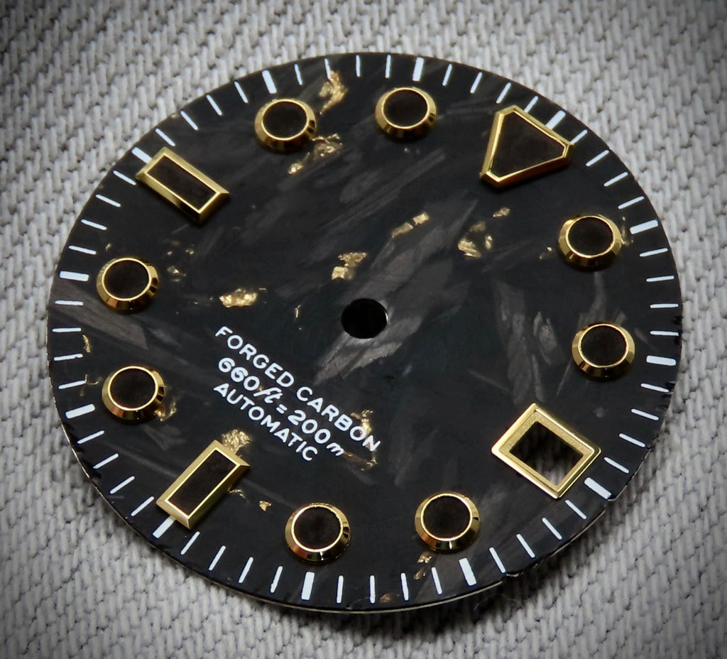 Dial Maker - Black Forged Carbon With Gold Leaf Dial For Seiko Mod