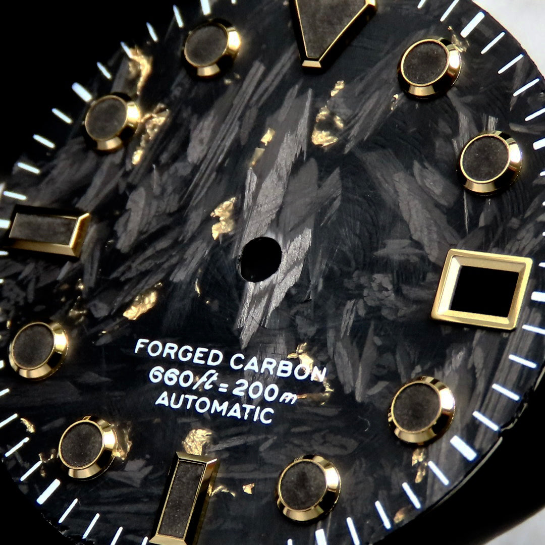 Dial Maker - Black Forged Carbon With Gold Leaf Dial For Seiko Mod