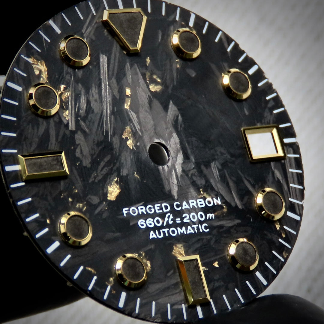 Dial Maker - Black Forged Carbon With Gold Leaf Dial For Seiko Mod