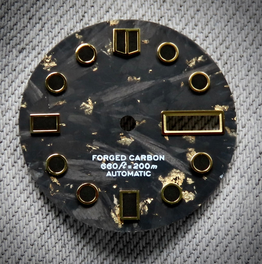 Dial Maker - Black Forged Carbon With Gold Leaf Dial For Seiko Mod
