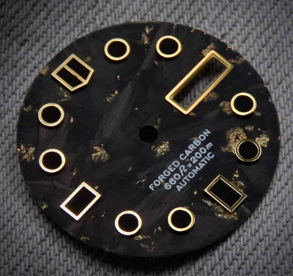 Dial Maker - Black Forged Carbon With Gold Leaf Dial For Seiko Mod