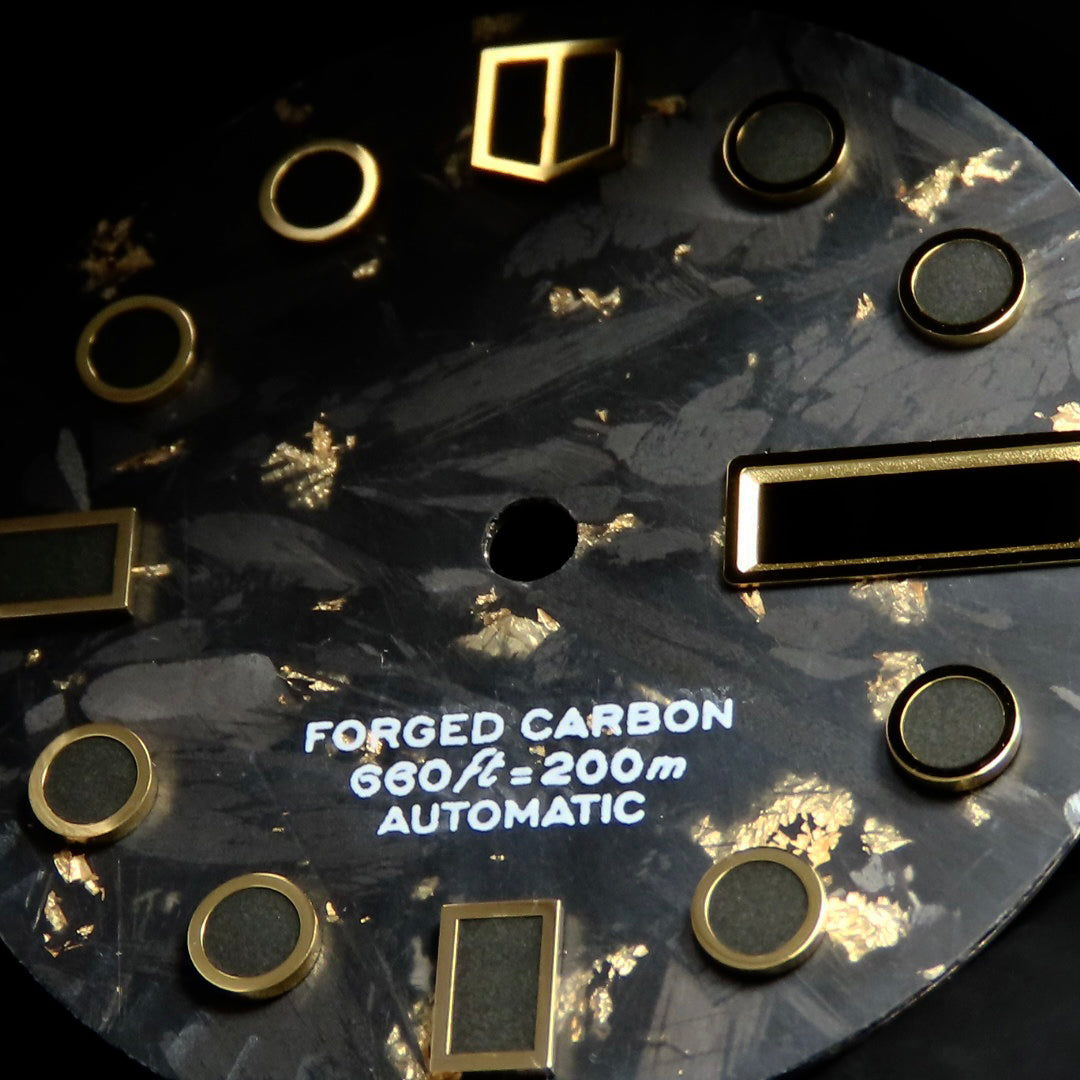 Dial Maker - Black Forged Carbon With Gold Leaf Dial For Seiko Mod