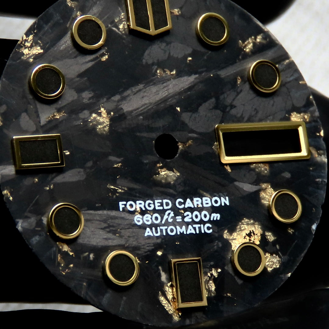 Dial Maker - Black Forged Carbon With Gold Leaf Dial For Seiko Mod