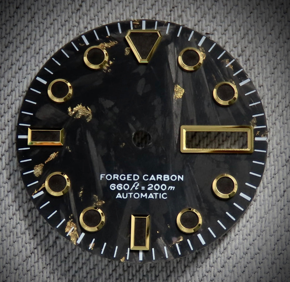 Dial Maker - Black Forged Carbon With Gold Leaf Dial For Seiko Mod