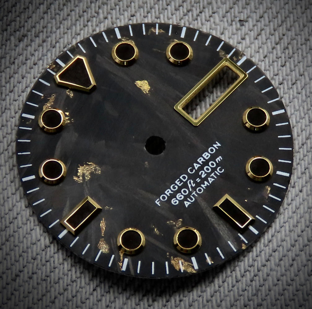 Dial Maker - Black Forged Carbon With Gold Leaf Dial For Seiko Mod