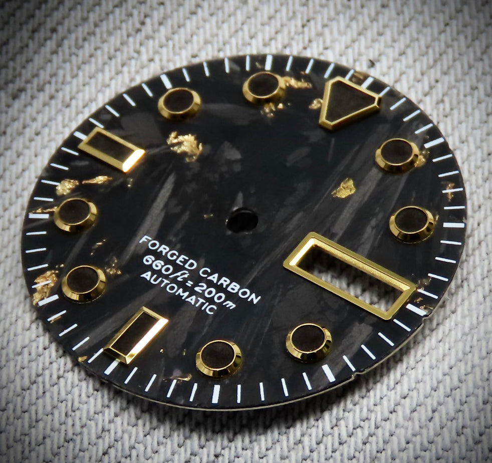 Dial Maker - Black Forged Carbon With Gold Leaf Dial For Seiko Mod