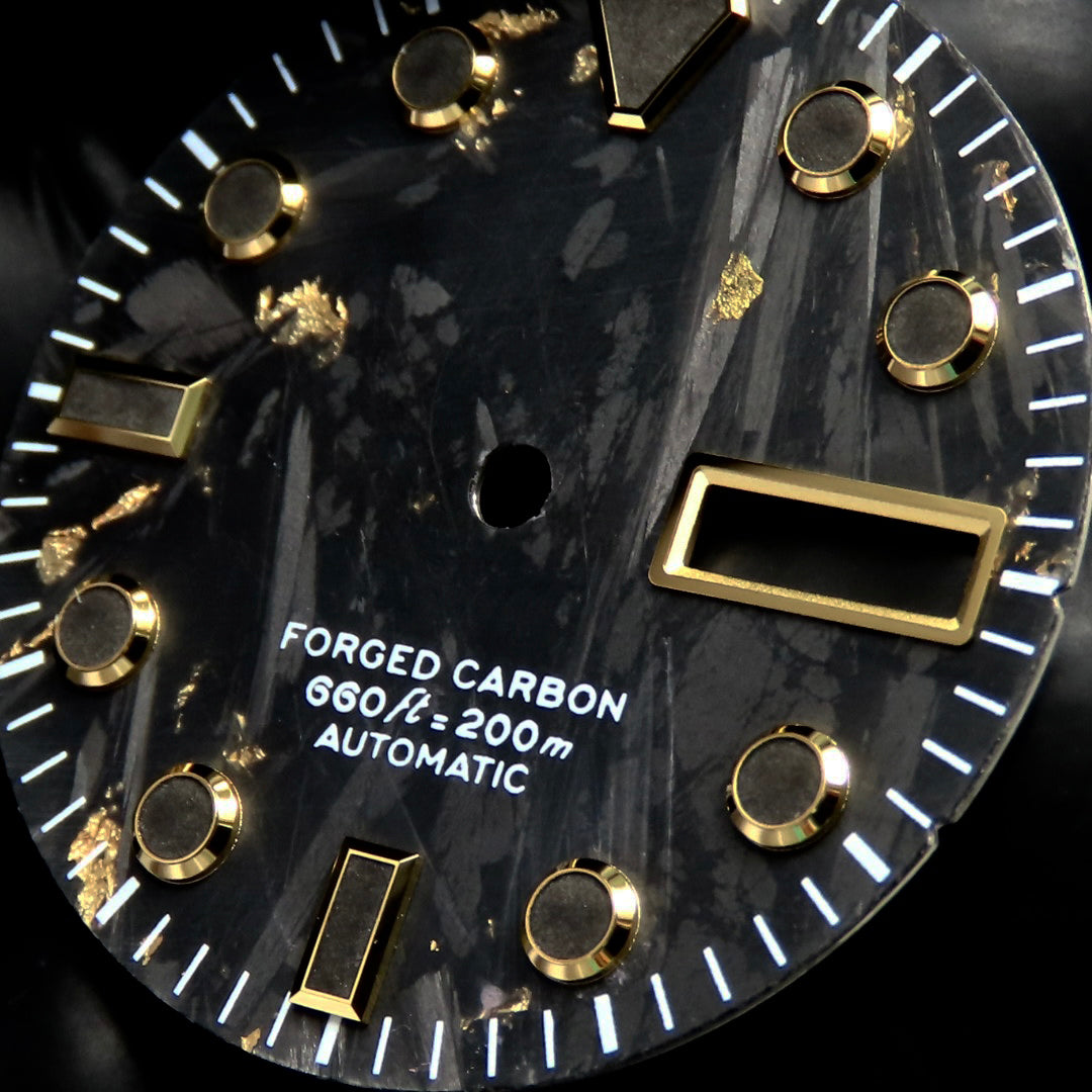 Dial Maker - Black Forged Carbon With Gold Leaf Dial For Seiko Mod