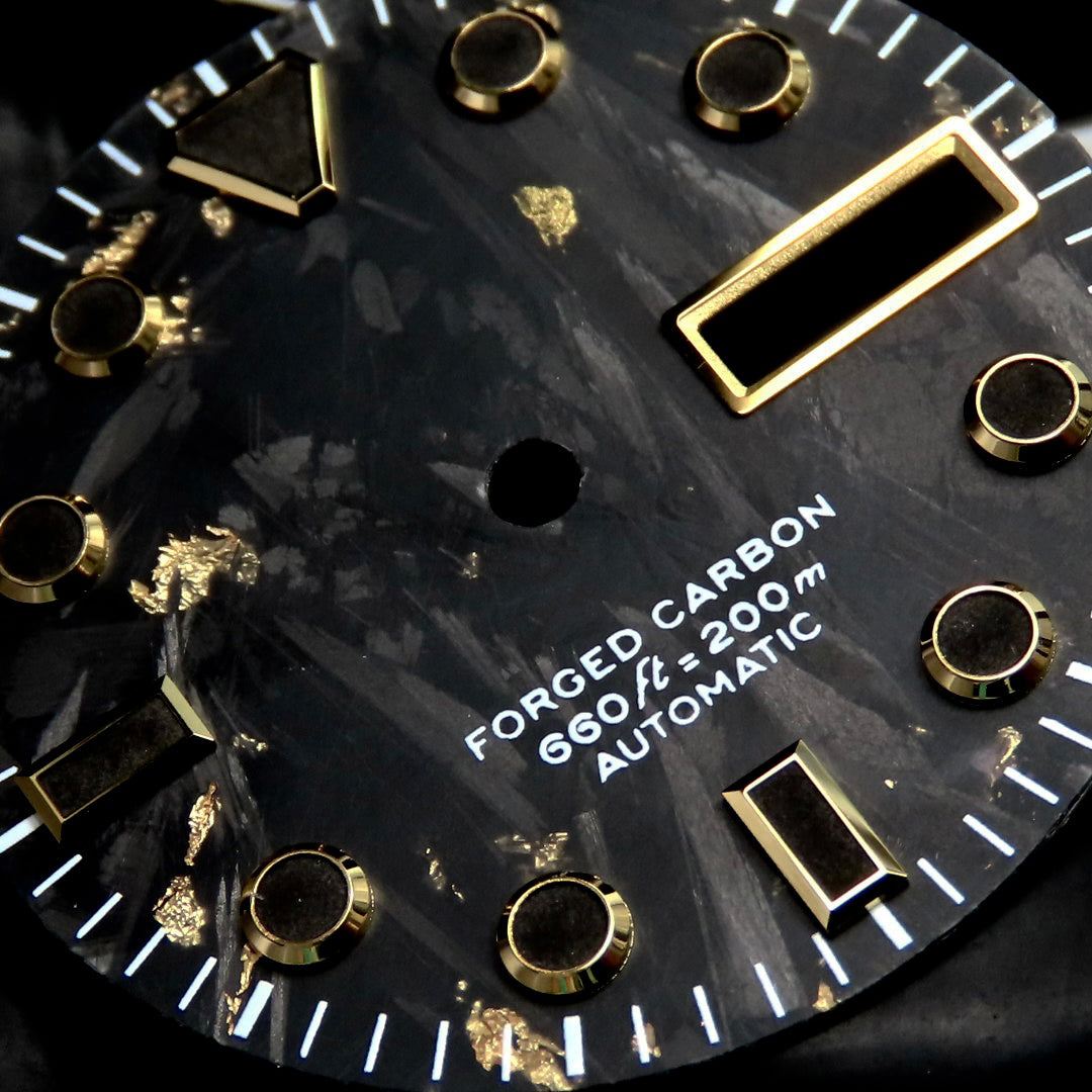 Dial Maker - Black Forged Carbon With Gold Leaf Dial For Seiko Mod