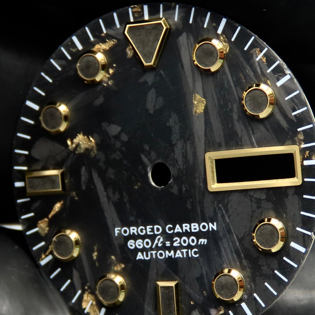 Dial Maker - Black Forged Carbon With Gold Leaf Dial For Seiko Mod