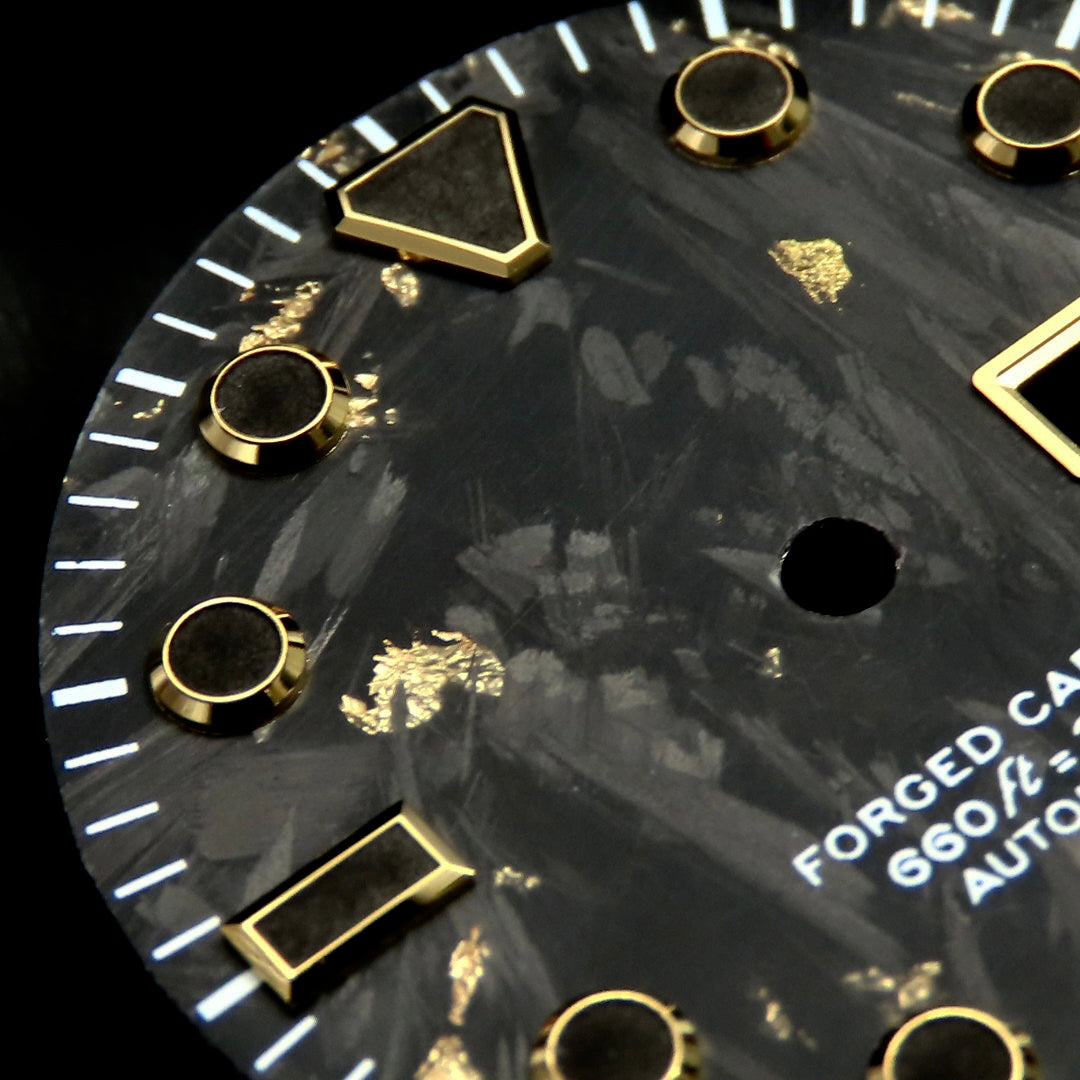 Dial Maker - Black Forged Carbon With Gold Leaf Dial For Seiko Mod