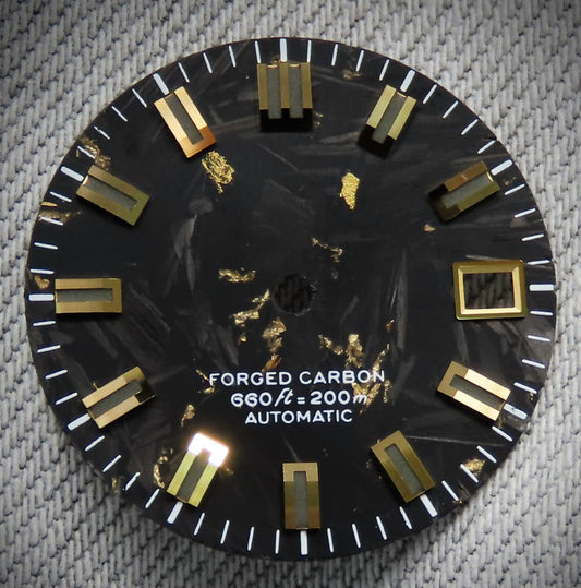 Dial Maker - Black Forged Carbon With Gold Leaf Dial For Seiko Mod