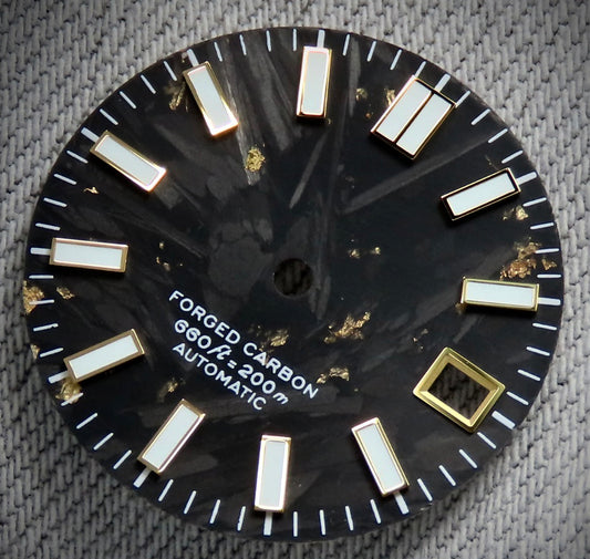 Dial Maker - Black Forged Carbon With Gold Leaf Dial For Seiko Mod