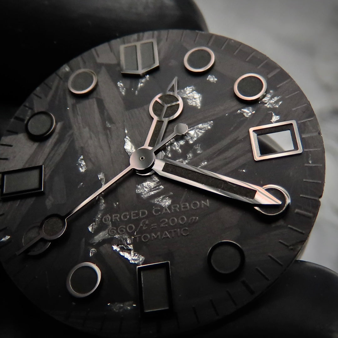 Dial Maker - Black Forged Carbon With Silver Leaf Dial For Seiko Mod