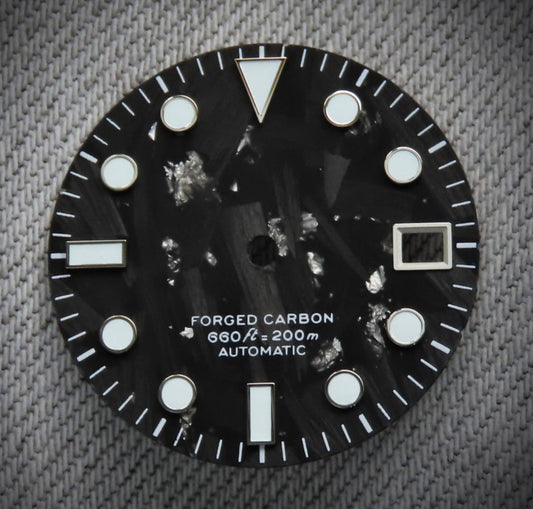 Dial Maker - Black Forged Carbon With Silver Leaf Dial For Seiko Mod