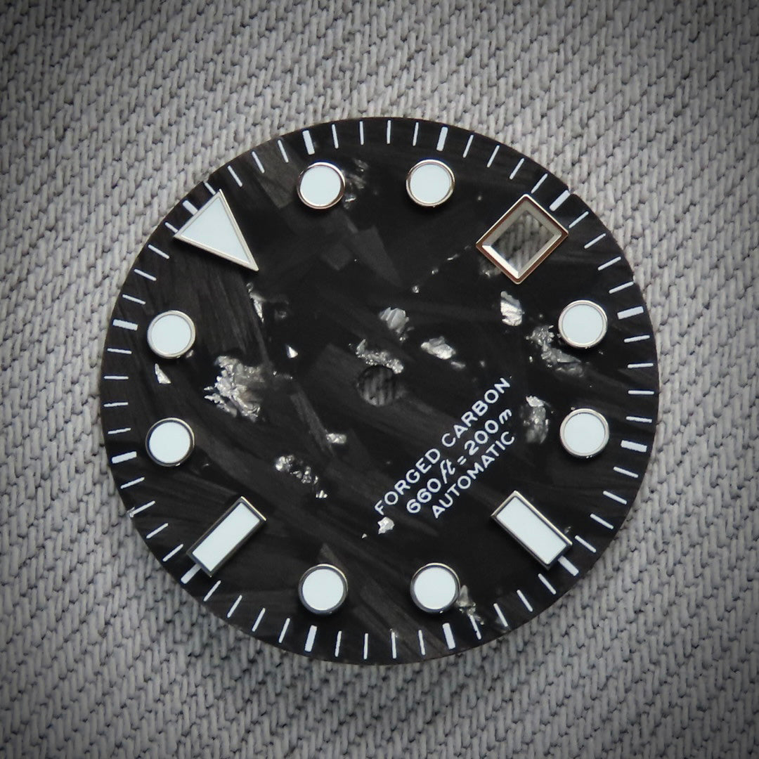 Dial Maker - Black Forged Carbon With Silver Leaf Dial For Seiko Mod