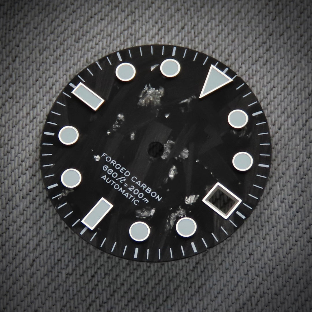 Dial Maker - Black Forged Carbon With Silver Leaf Dial For Seiko Mod