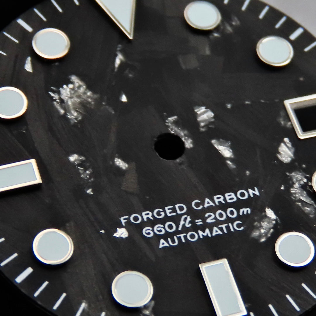 Dial Maker - Black Forged Carbon With Silver Leaf Dial For Seiko Mod