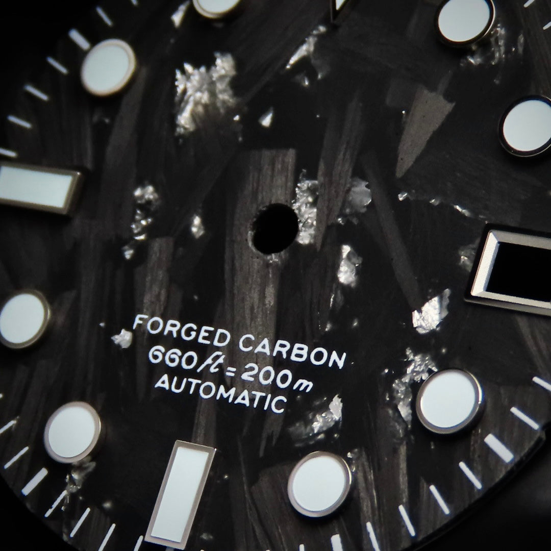 Dial Maker - Black Forged Carbon With Silver Leaf Dial For Seiko Mod