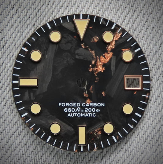 Dial Maker - Black Forged Carbon With Rose Gold Leaf Dial For Seiko Mod