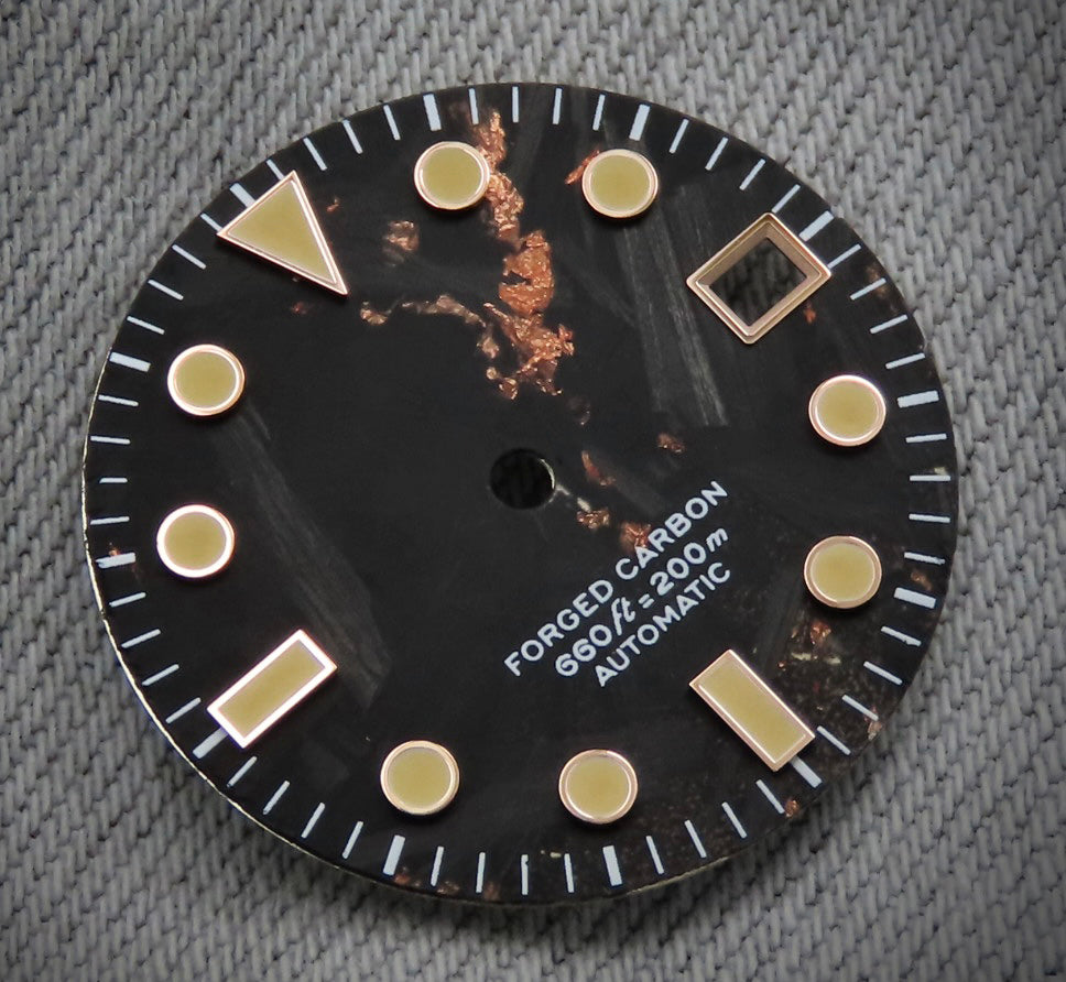 Dial Maker - Black Forged Carbon With Rose Gold Leaf Dial For Seiko Mod