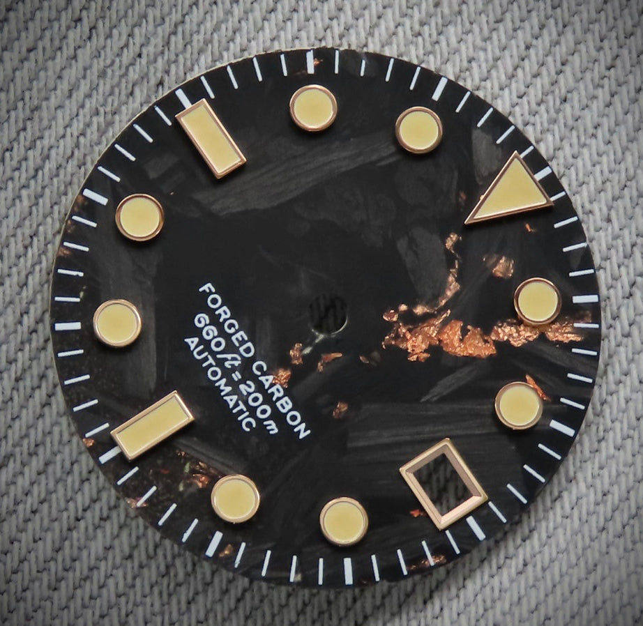 Dial Maker - Black Forged Carbon With Rose Gold Leaf Dial For Seiko Mod