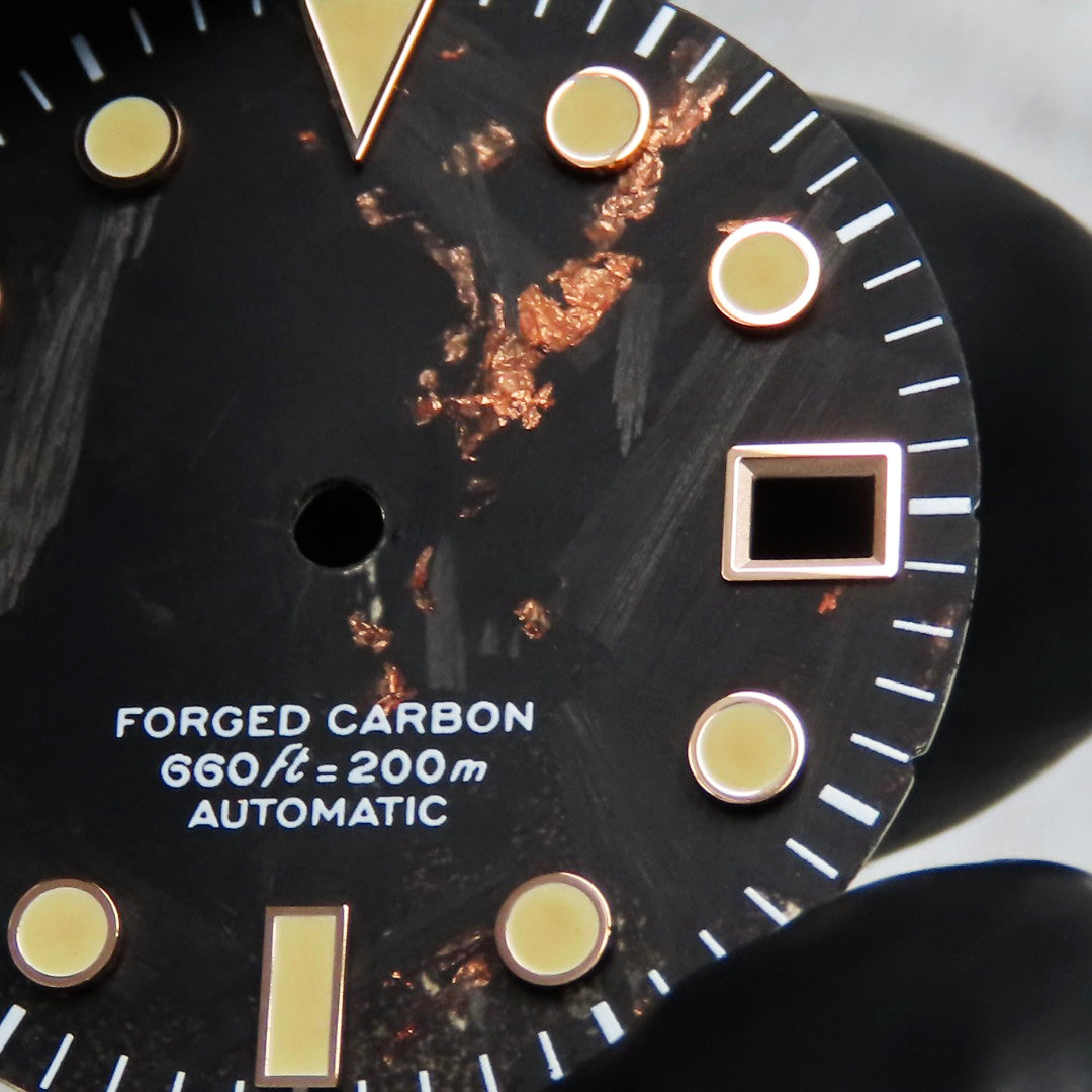 Dial Maker - Black Forged Carbon With Rose Gold Leaf Dial For Seiko Mod