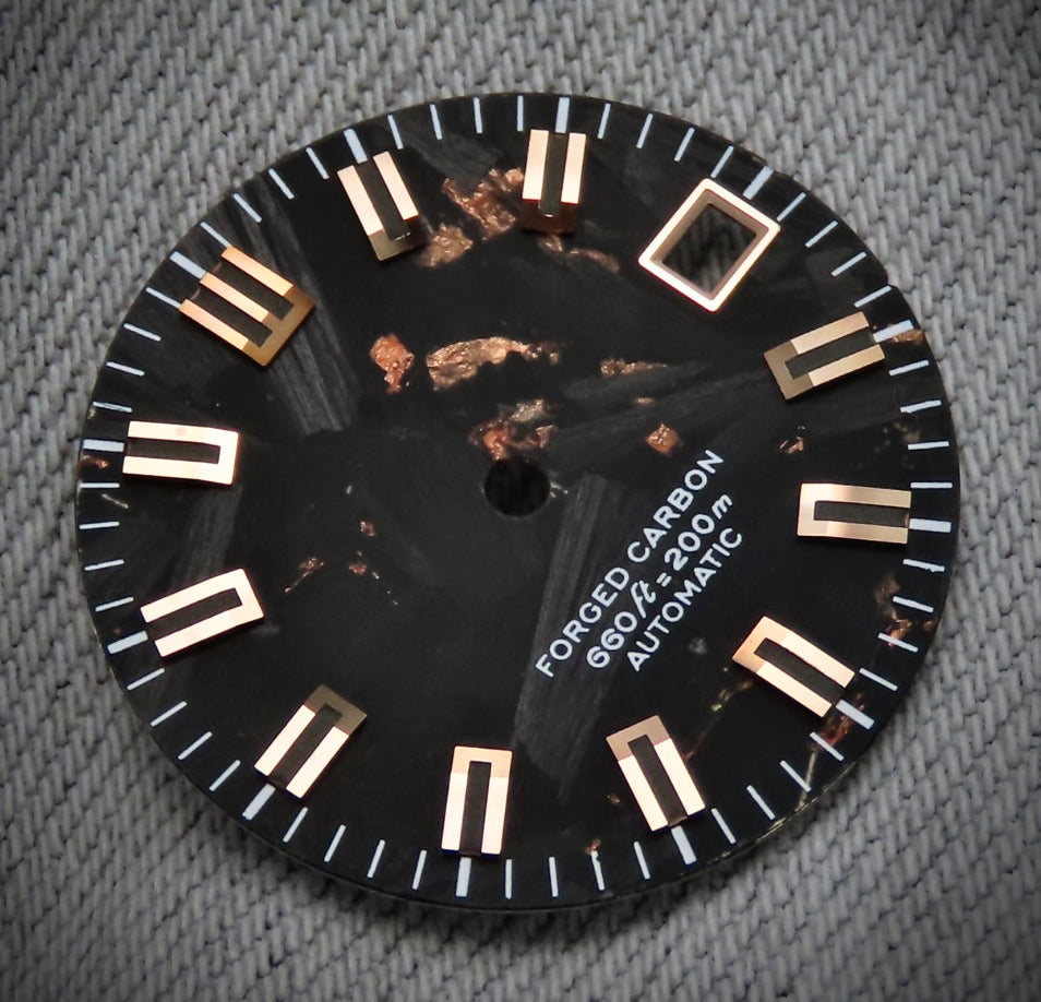 Dial Maker - Black Forged Carbon With Rose Gold Leaf Dial For Seiko Mod