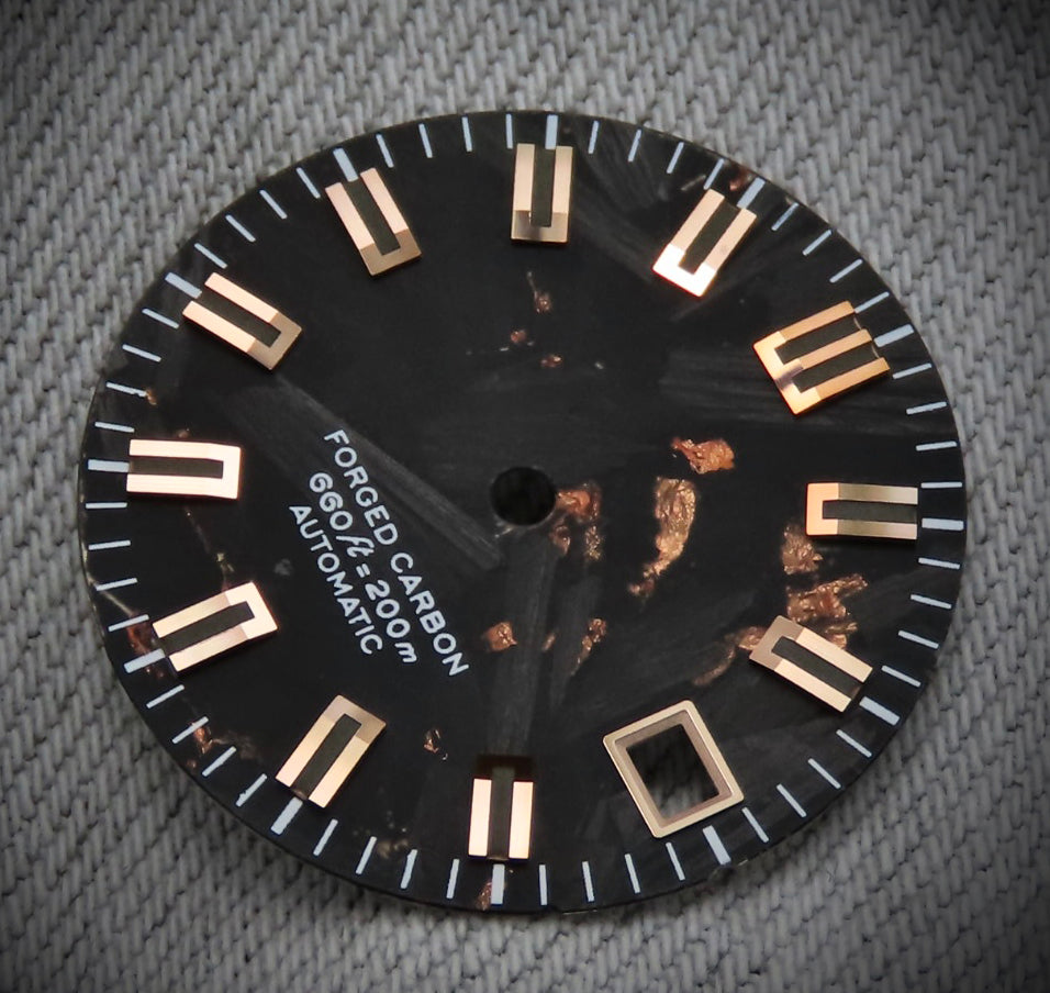 Dial Maker - Black Forged Carbon With Rose Gold Leaf Dial For Seiko Mod