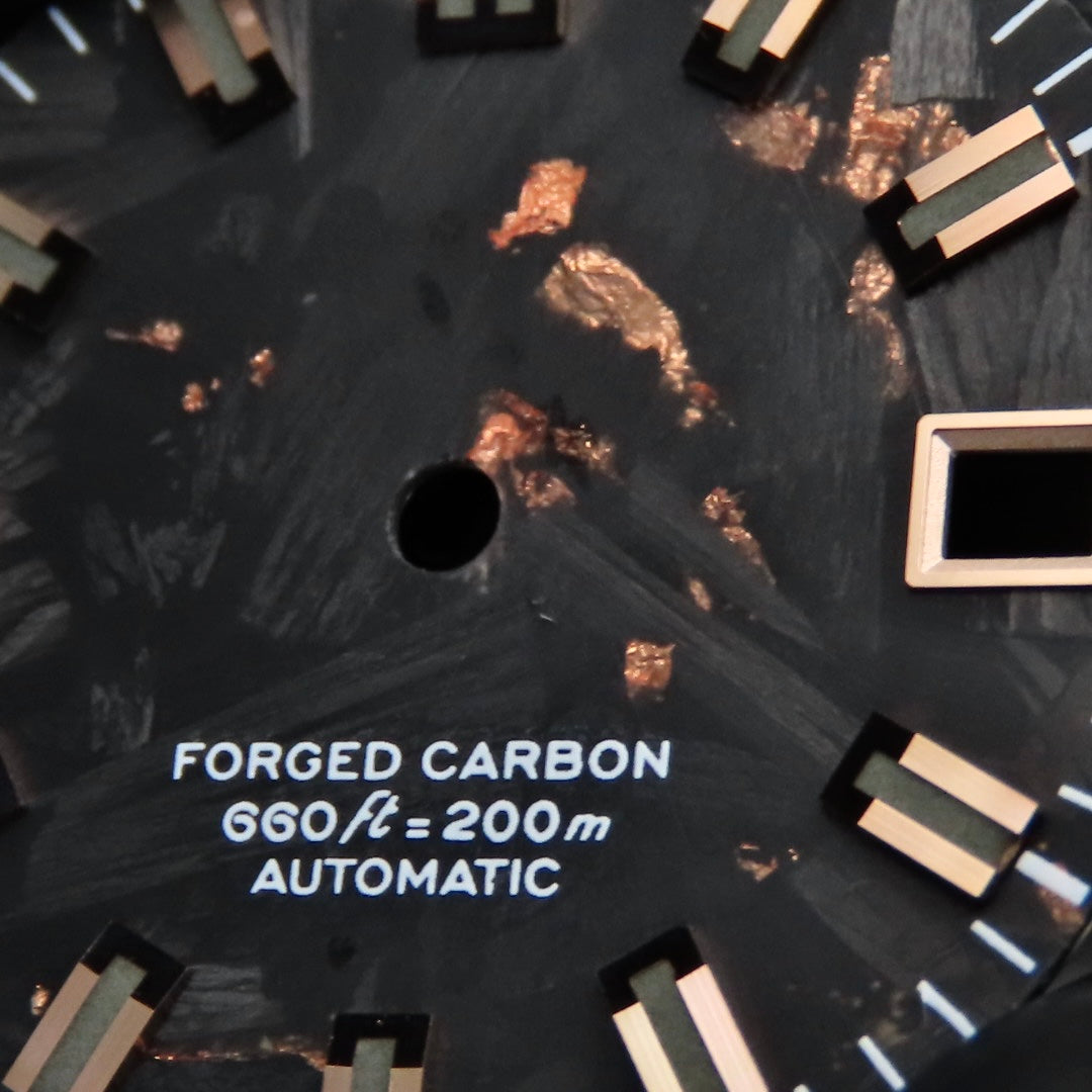 Dial Maker - Black Forged Carbon With Rose Gold Leaf Dial For Seiko Mod