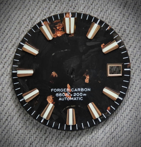 Dial Maker - Black Forged Carbon With Rose Gold Leaf Dial For Seiko Mod