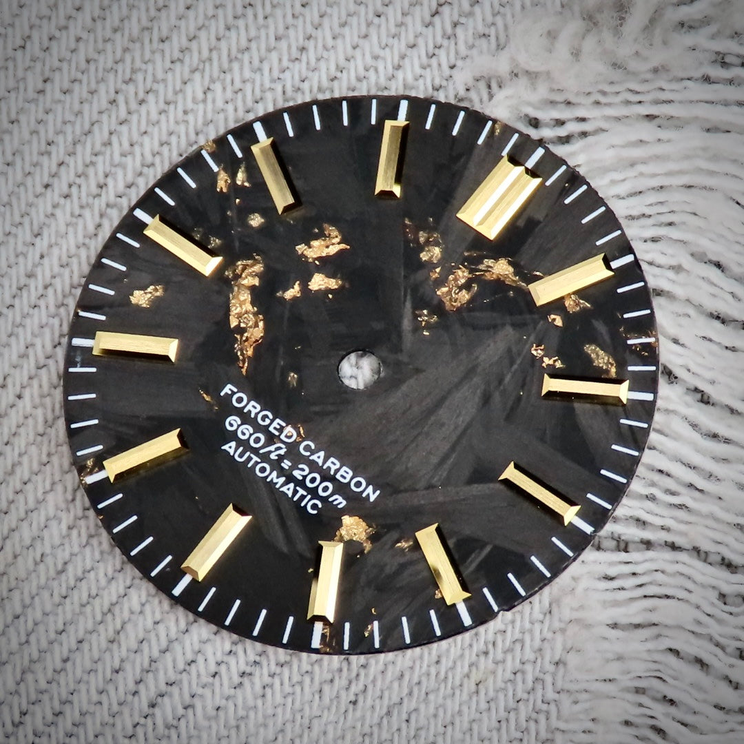 Dial Maker - Gold leaf Forged Carbon Dial NO DATE For 9015/9075/NH34/35/