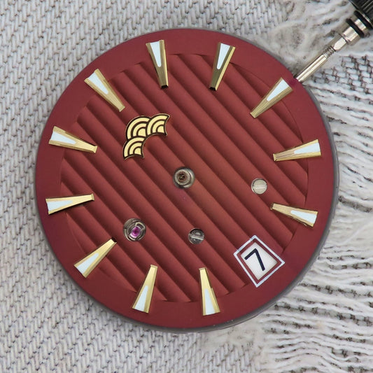 Dial Maker -Plated Red Geneva stripes Dial For Seiko Mod