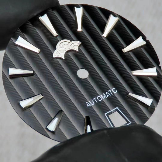 Dial Maker -Plated Black Geneva stripes Dial For Seiko Mod