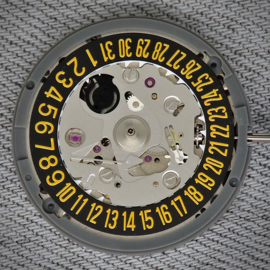 Malaysia Made-Seiko (TMI) NH35 Automatic Movement 6 o'clcok Black/Yellow Date wheel