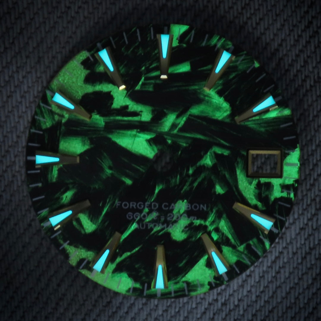 Dial Maker - Full C3 Lume Black/Khaki Forged Carbon Dial For Seiko Mod